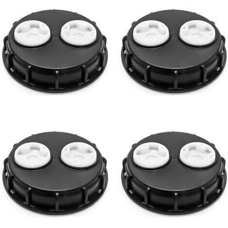 Paquet de 4 bouchons de réservoir IBC de 6,5 pouces, haute résistance chimique, doubles évents, bouchons en plastique pour connexions de réservoir IBC, filetage fin, noir