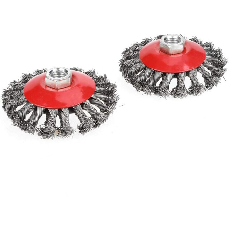 Paquet de 4 brosses métalliques de nettoyage, brosses coniques pour meuleuses d'angle, brosses à grain en acier en spirale, 100 mm, M14