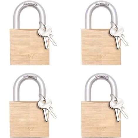 Paquet de 4 Cadenas à Clé Identique en Laiton Massif 30mm pour Casiers Hangars et Salle de Sport