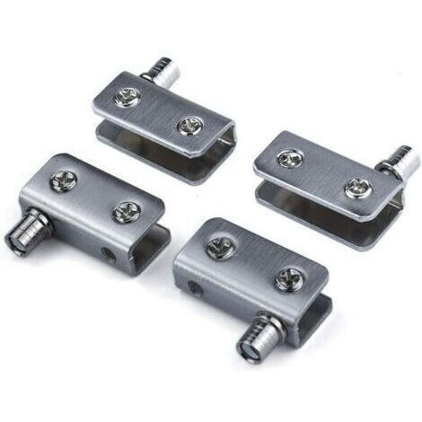 Paquet de 4 charnières de porte en verre Charnière à pivot à 90 °, verre sans perforation, acier inoxydable, ajustement pour verre de 5-8mm
