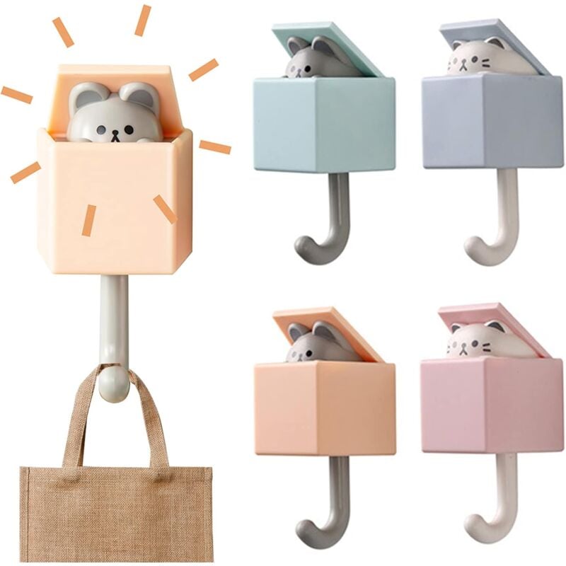 Ensoleille - Paquet de 4 crochets muraux auto-adhésifs, plastique as de haute qualité b, crochets multifonctionnels, technologie Peel and Stick