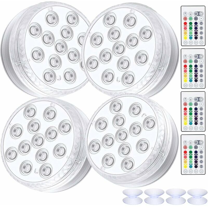 Paquet de 4 Lumière LED Submersible, Lampes LED Imperméable Avec Télécommande RVB Changement de Couleur RVB Eclairage de Bassin Décoration
