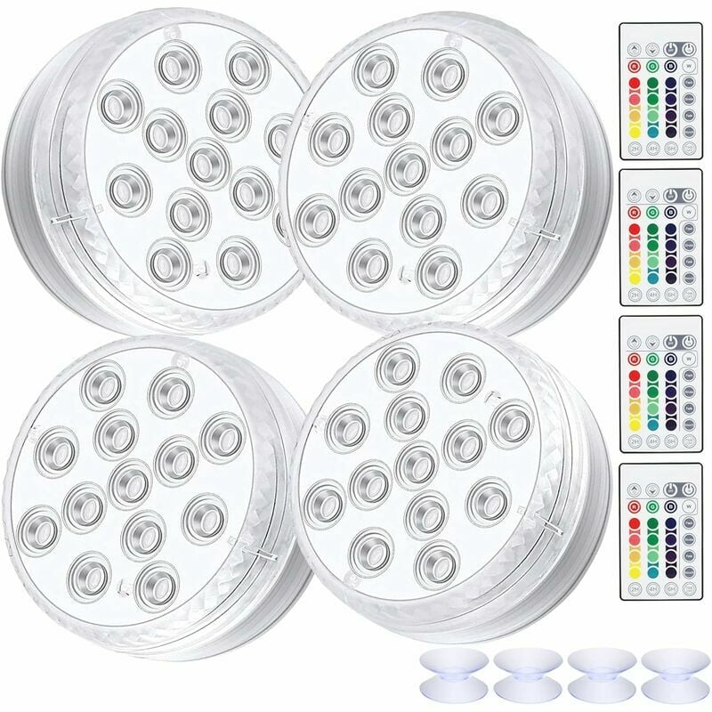 Paquet de 4 Lumière LED Submersible, Lampes LED Imperméable Avec Télécommande RVB Changement de Couleur RVB Eclairage de Bassin Décoration