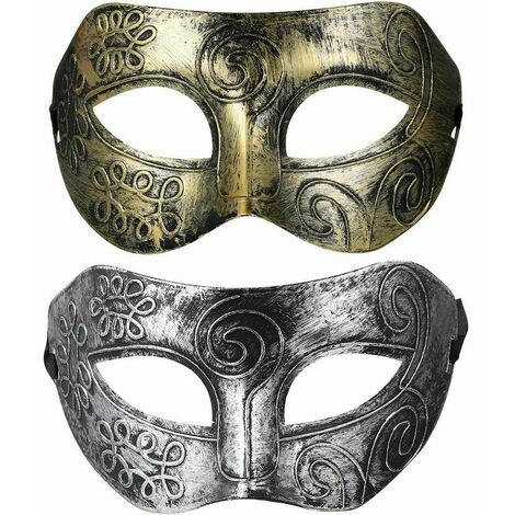 Paquet de 4 masques vénitiens pour hommes Masque en dentelle pour hommes Halloween Party Costume de fête de carnaval Accessoires photo Or antique 2pcs + Argent antique 2pcs