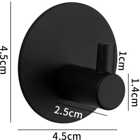 Paquet de 4 porte-serviettes en aluminium à crochets, collés sans poinçonnage, adaptés aux salles de bain, toilettes, cuisines, bureaux, etc. (crochet rond noir)