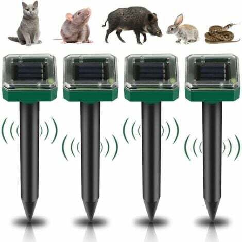 Paquet de 4 répulsifs solaires à ultrasons pour rats, répulsifs solaires pour rats, répulsifs ultrasoniques pour serpents, répulsifs anti-rats étanches IP65, répulsifs anti-gophers pour l'extérieur