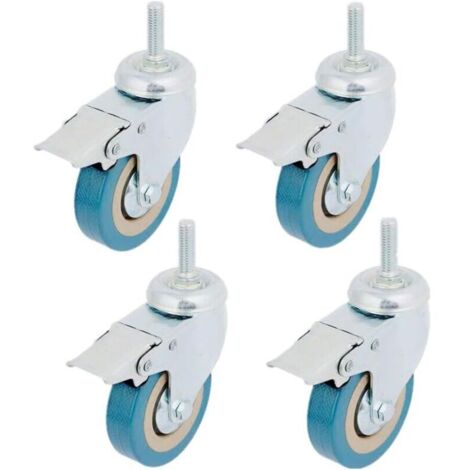 Paquet de 4 roulettes pivotantes Robustes avec Freins, Remplacement des Roues verrouillables pour remorque Industrielle, Meubles de Maison, Armoire de Table de Bureau (Tige 3 Pouces M10)