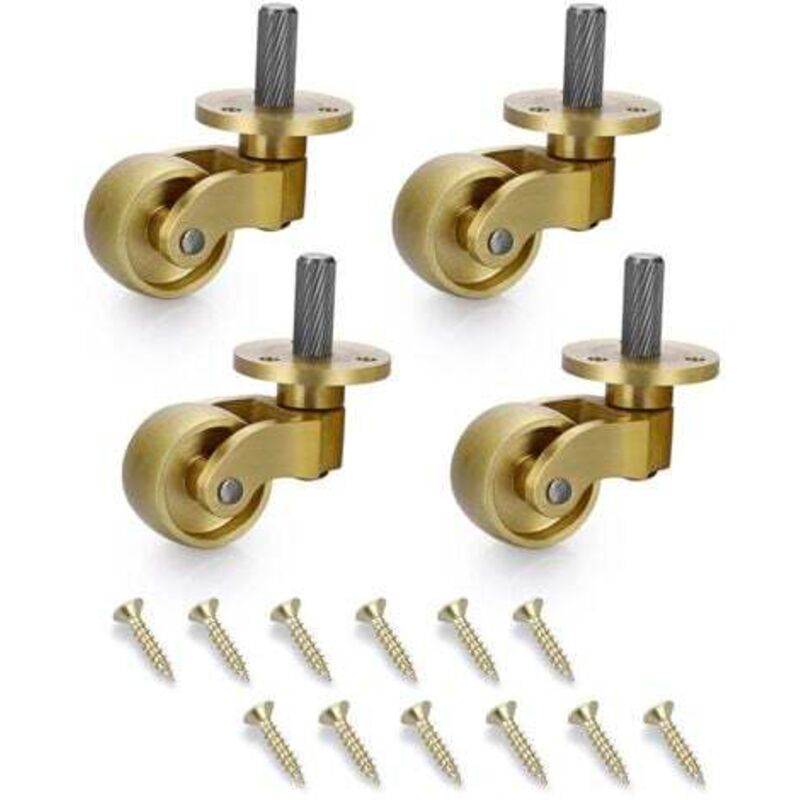 Gabrielle - Paquet de 4 roulettes universelles en laiton, pivotantes à 360 degrés, silencieuses, à tige filetée, roulettes en métal robustes,