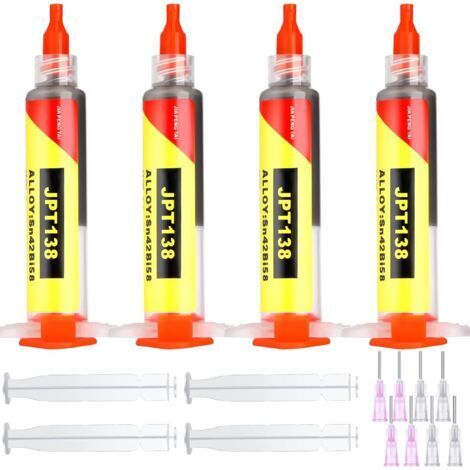 Paquet de 4 seringues de pâte à souder électronique Sn42 Bi58, point de fusion 138, basse température, pâte à souder sans nettoyage, adaptée aux composants électroniques BGA IC à souder