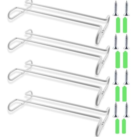 Paquet de 4 Supports à Verres à Vin, Support de Verres Sous étagère d'armoire, Rangement avec Support de Verres à Pied, Support de Verre à Vin pour Armoire de Cuisine, Bar, Blanche