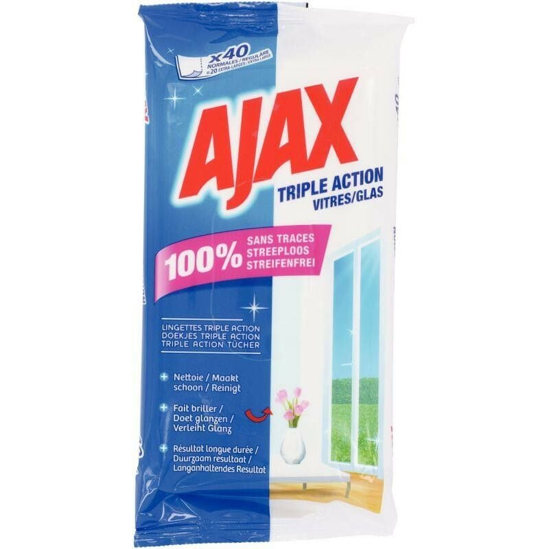 Ajax - Paquet de 40 lingettes vitres Triple Action