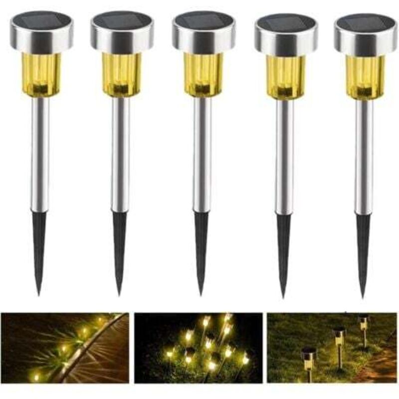 Paquet de 5 lampes solaires d'extérieur au sol, lampes solaires led imperméables en acier inoxydable pour jardin, éclairage de paysage, décoration de