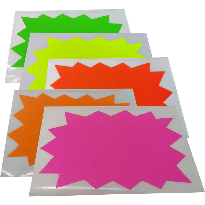 Linghhang - Paquet de 50 (5 couleurs, 3 x 4,7 po) Enseignes de vente Neon Starburst pour affichage de magasin de détail, étiquettes de prix, tableau