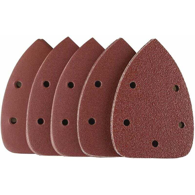 Linghhang - Paquet de 50 feuilles de papier de verre, 5 trous - 90 x 140 mm - Papier de verre triangulaire - 10 x grain 40/60/80/120/240 - a utiliser