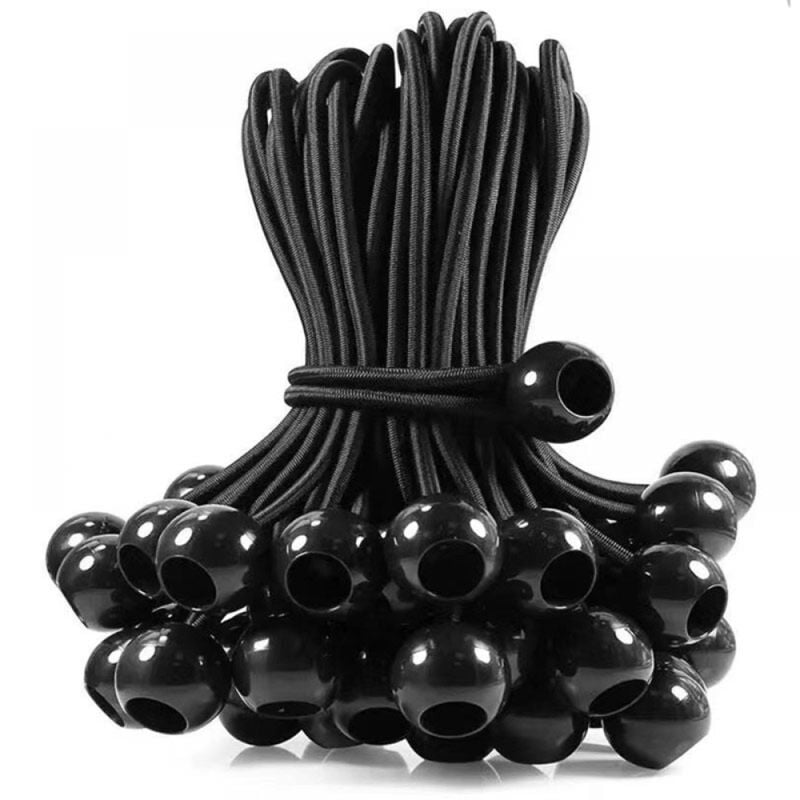 Paquet de 50 tendeurs élastiques noirs de 200mm, cordon élastique avec boule, boules élastiques extensibles pour chapiteaux, tentes, bannières et