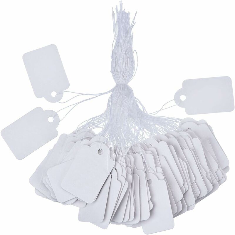 Paquet de 500 (3x4.8cm) étiquettes de marquage blanches étiquettes de prix étiquettes de prix étiquettes d'affichage avec ficelle suspendue