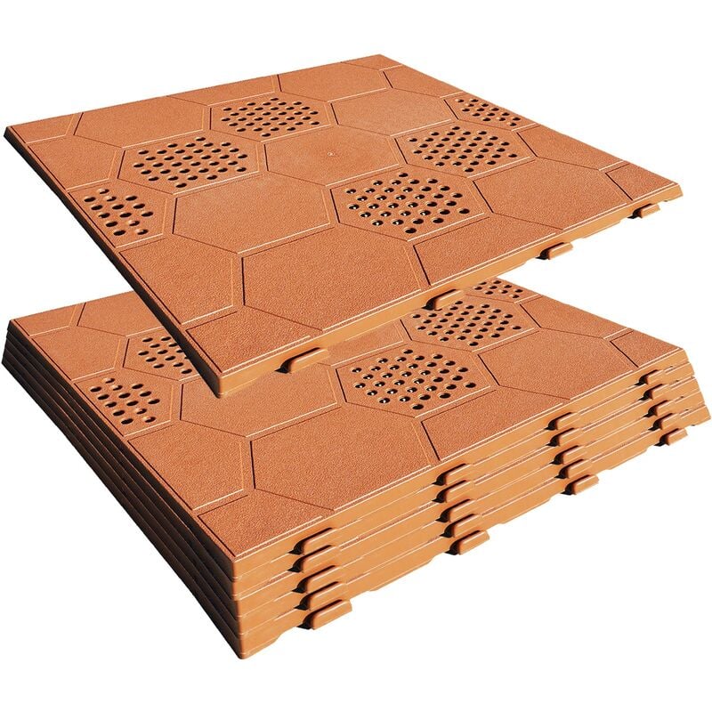 Paquet de 6 carreaux en plastique pour étage extérieur de 39x39x2,5 cm. Surface totale de 0,9m². Collection facile - Terracota