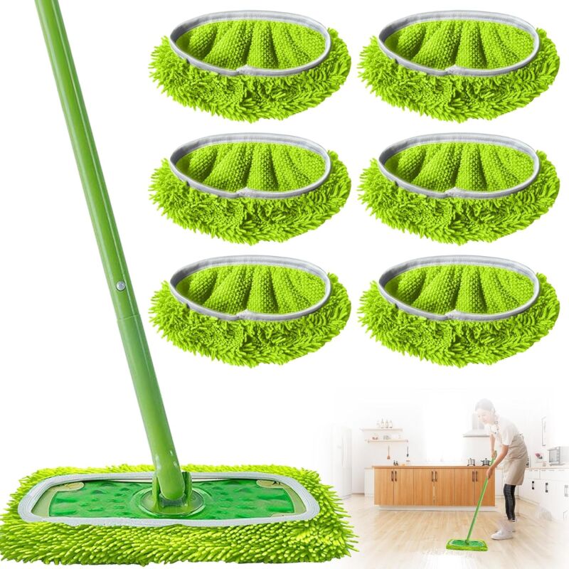 Paquet de 6 chiffons réutilisables pour swiffer sweeper vadrouille recharge de chiffons humides et secs lavables chenille vadrouille vert