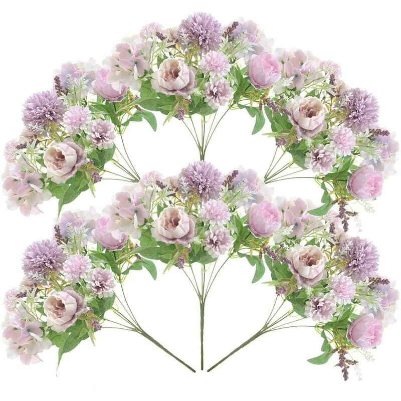 Paquet de 6 Fleurs Artificielles, Faux Fausse Pivoine Soie Hortensia Oeillets en Plastique Marguerite Arrangements de Fleurs RéAlistes
