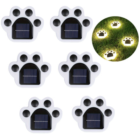 Paquet de 6 lumières solaires d'impression de patte, lumière solaire de jardin, lampe de patte de chemin de Led étanche pour la décoration de noël