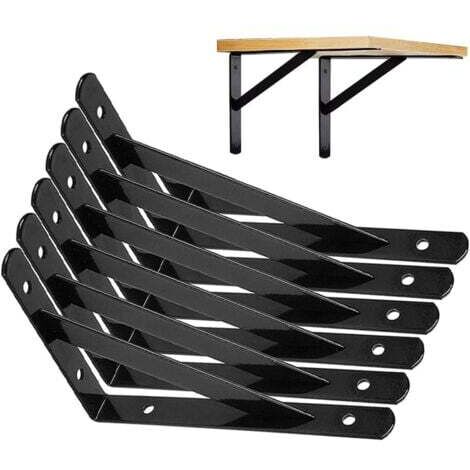 Paquet de 6 supports muraux, trépied robuste, equerre etagere murale,support d'étagère à 90 degrés, 150 x 95 mm (noir)