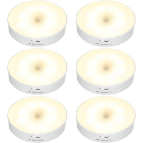 Paquet de 6 veilleuses LED sans fil, lampe de sécurité alimentée par batterie rechargeable USB pour escalier, chambre à coucher, salon, salle de bain, armoire, garage, cuisine sous les armoires
