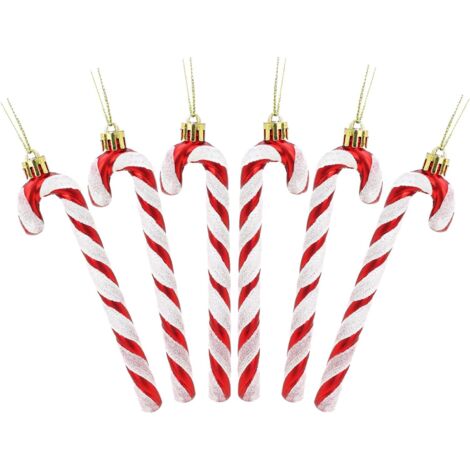 Paquet De 6pc 13cm De Canne en Bonbon Glitter Décorations d'arbre De Noël (Rouge & Blanc)