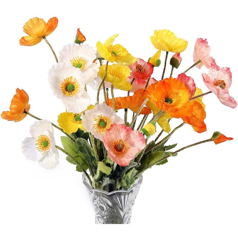 Paquet de 8 Fleurs Artificielles Fleurs de Pavot en Soie pour Bouquet de DéCoration IntéRieure FêTe de Mariage Fausse , Arrangement de Fleurs