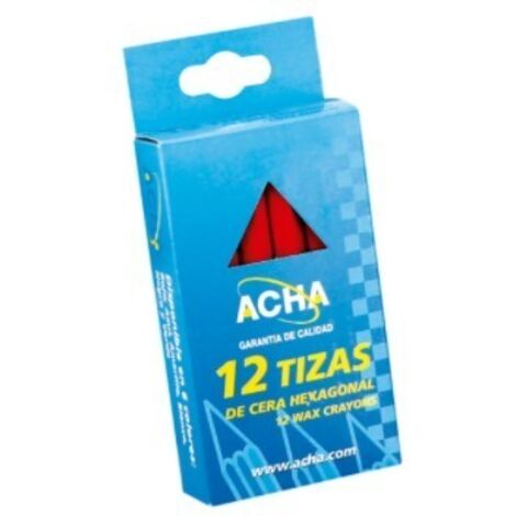 PAQUETE 12 TIZAS CERA HEXAG. MARCA CUALQUIER SUPERFICIE "ACHA" BLANCO -  ACHA
