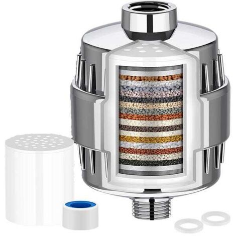 Paquete de 1 filtro de ducha universal de 20 niveles + 1 filtro - Purificador de agua dura - Elimina metales pesados y otros sedimentos