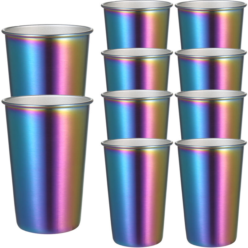 

Paquete de 10 500ML del arco iris del acero inoxidable de la barra del partido taza de cafe Taza de metal de colores Vasos de boca ancha Copas frio y