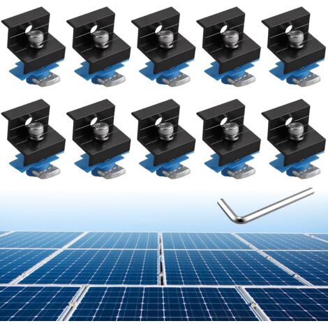 Paquete de 10 abrazaderas para paneles solares Unistrut estándar, soportes de aluminio para paneles solares de 30 mm/35 mm con tuercas y tornillos, kit de montaje de paneles