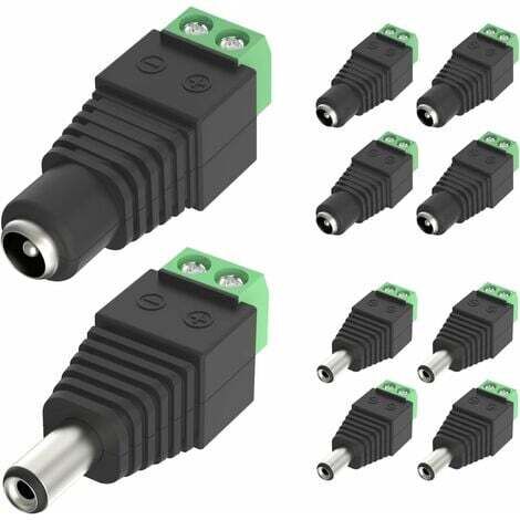 Paquete de 10 adaptadores de conector de alimentación macho y hembra de 5,5 mm y 2,1 mm de CC de 12 V para cámaras CCTV, DVR, sistemas de seguridad y luces LED.