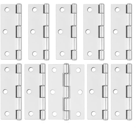 Paquete de 10 bisagras plateadas para puertas - 75 mm (3") - Bisagras para puertas de armarios con tornillos para puertas de muebles de madera de interior
