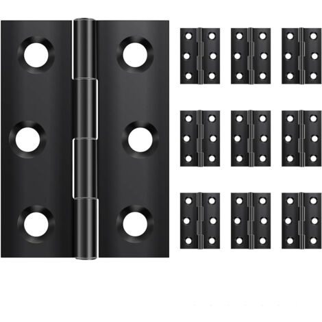 Paquete de 10 bisagras plegables, 44 mm × 31 mm, acero inoxidable, negras, bisagras pequeñas, para puertas, ventanas y armarios, con 60 tornillos
