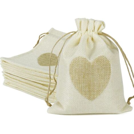 Paquete de 10 bolsas de yute de 10 x 14 cm, con forma de corazón, pequeñas bolsas con cordón, cajas de regalo grandes para dulces y joyas, para bodas, bautizos, cumpleaños y Navidad (amarillas).