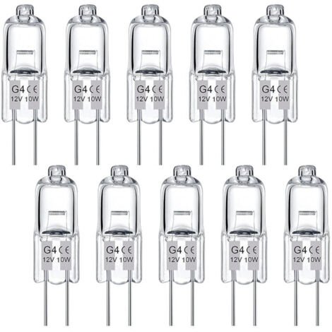 Paquete de 10 bombillas halógenas G4, 10W - Bombillas halógenas de luz blanca cálida adecuadas para el hogar y espacios de ocio.
