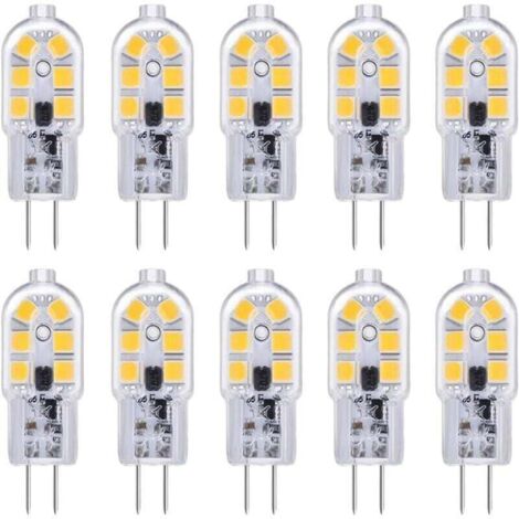 Paquete de 10 bombillas LED G4, 12 V, 2 W, blanco frío 6000 K, 12 LED, repuesto para bombillas halógenas G4 de 10 W a 20 W, 200 lm, CA/CC 12 V, cápsula LED G4 de dos pines para campana extractora/cand