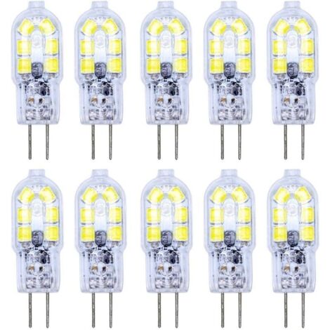 Paquete de 10 bombillas LED G4 de 2 W, 12 SMD 2835 LED, blanco frío, alta iluminación, 120 LM, CA/CC 12 V [Clase energética A+]