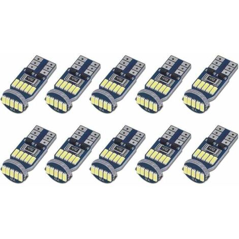 Paquete de 10 bombillas LED T10 W5W Canbus sin errores, 15SMD 4014, lámparas LED para coche, 194, 168, 2825, blanco 6000K, para iluminación interior, maletero, matrícula y luces de estacionamiento, 12