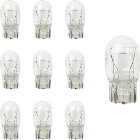 Paquete de 10 bombillas T20 7443 de 12 V y 21/5 W para faros de coche, color blanco.