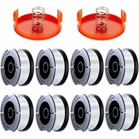 Paquete de 10 carretes de hilo para desbrozadora, compatibles con Black & Decker, A6481 y A6485, de 1,65 mm (8 hilos, 2 tapas y 2 resortes).