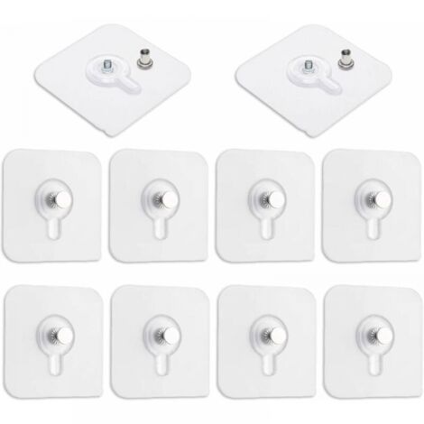 Paquete de 10 colgadores adhesivos para cuadros sin taladrar, transparentes, para colgar marcos de fotos, espejos, arte de pared y luces decorativas. Sin agujeros.