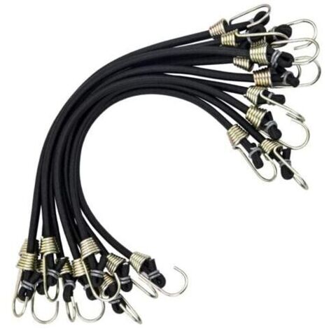 Paquete de 10 correas de amarre con miniganchos, resistentes y universales, para tiendas de campaña, camping, motocicletas, remolques, carritos de equipaje y bicicletas, color negro.
