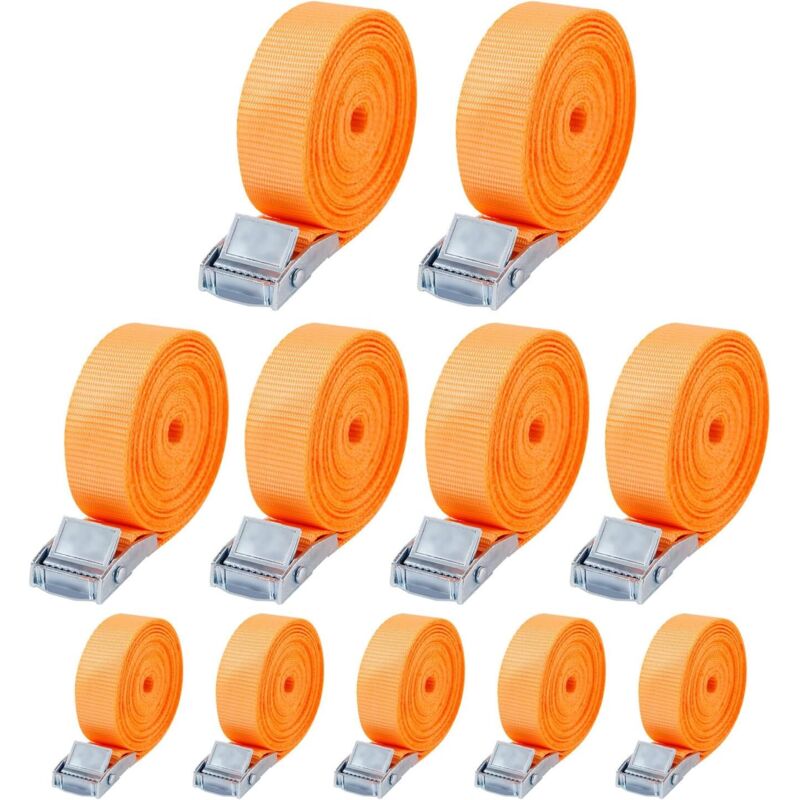 Paquete de 10 correas de amarre de 25 mm x 4 m, correa tensora para portabicicletas con hebilla, según DIN EN 12195-2, aptas para furgonetas,
