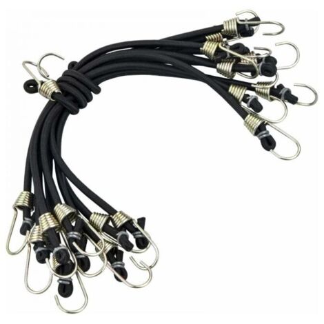 Paquete de 10 correas tensoras universales de 25 cm, resistentes y multifuncionales para bicicletas y tiendas de campaña, correas para equipaje, color negro