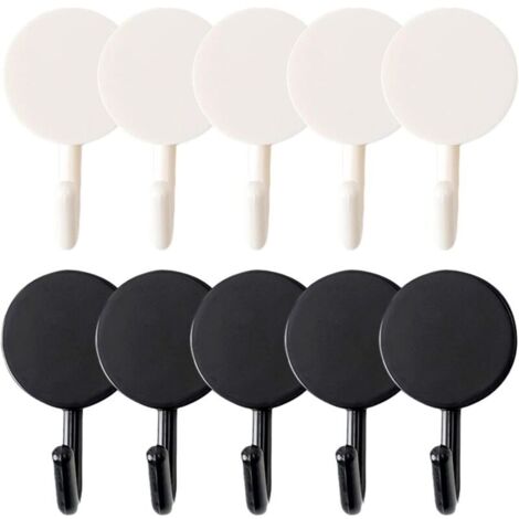 Paquete de 10 ganchos adhesivos sin costuras para ducha, sin necesidad de taladrar ni instalar, para baño, cocina, hotel, estantes de madera, color blanco y negro.