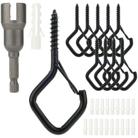 Paquete de 10 ganchos colgantes con lazo de seguridad, ganchos de tornillo resistentes al viento para colgar guirnaldas de luces exteriores, plantas colgantes, adornos navideños e iluminación de patio