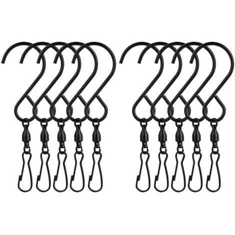 Paquete de 10 ganchos giratorios negros con clip, adecuados para decoraciones de jardín y luces de alambre de cobre para fiestas.