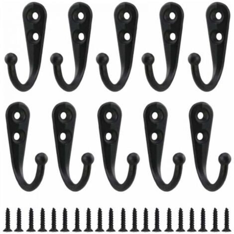 Paquete de 10 ganchos retro para abrigos, ganchos de pared de metal negro, ganchos de rosca simple, ganchos vintage para colgar en la pared, para colgar albornoces, hogar, estantes, cajones, armarios 